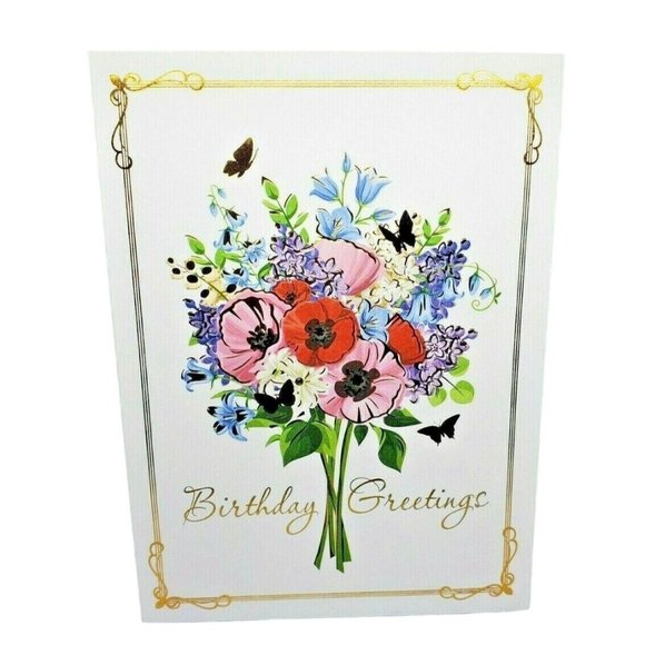 Thoughts And Inspirations Birthday Greetings Floral Bouquet Greeting Card - Picture 1 of 11